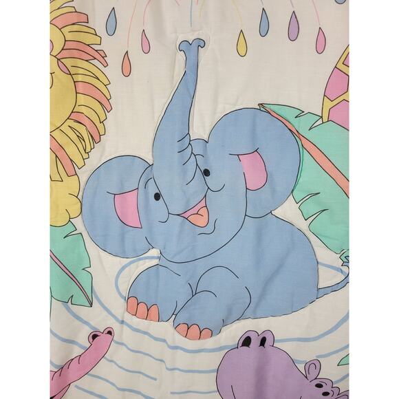 Vintage Dundee Baby Crib Blanket Comforter Pastel Zoo Animals Quilted USA Made - Picture 5 of 14
